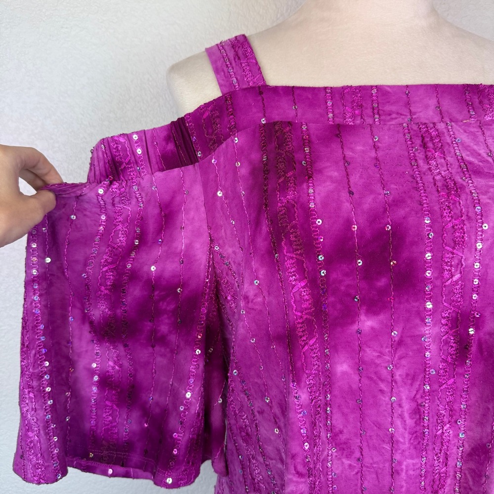 Avenue Purple/Pink Tie Dye Sequin Cold Shoulder Embellished Top Women‎ Sz 14/16 - Picture 4 of 10
